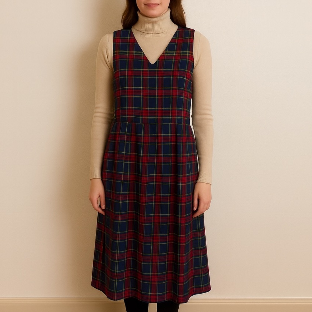 Vintage Hunts Point Plaid Sleeveless Jumper Dress - Picture 2 of 8